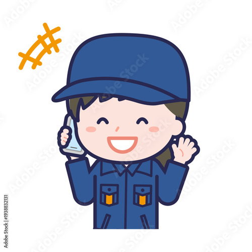 スマートフォンを使う「消防団員」の女性