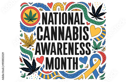 National Cannabis Awareness Month Concept Vector, Plant Education and Health Discussion Design
