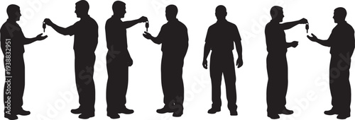 Black Solid Mechanic Handing Keys Silhouettes Set of Six on White Background