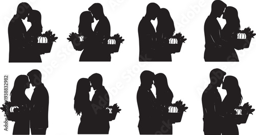 Black Solid Harvest Basket Farm Hugs Set of Six on White Background