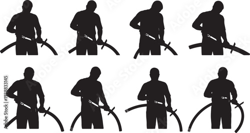 Black Solid Mechanic Cutting Hose Silhouettes Set of Six on White Background