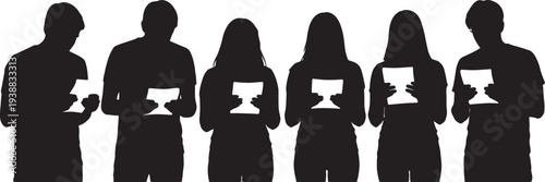 Black Solid Intern Presentation Silhouettes Set of Six on White Background