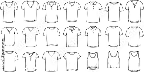Black and White Line Art Collection of Men's T-Shirts and Tank Tops