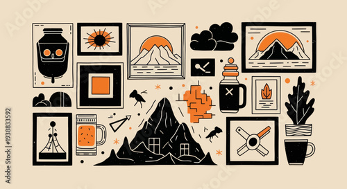 Collection of Outdoor Adventure and Nature Themed Illustrations.