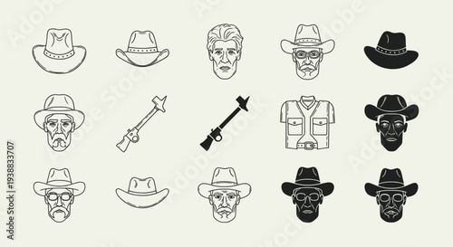Collection of Western Cowboy Icons and Symbols.