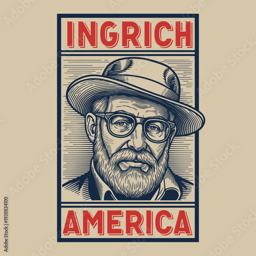 Portrait of a distinguished man with a beard and glasses wearing a hat.