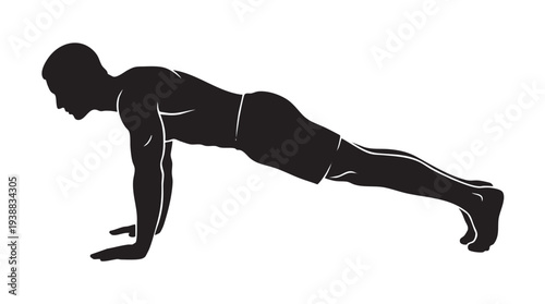 Silhouette of a man performing a plank exercise, demonstrating core strength and fitness in a minimalist graphic style.