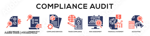 Glyphcolor - Compliance Audit web banner icon vector illustration concept