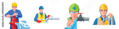 Plumbers repairing pipes and valves