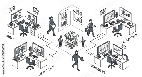 Business Process Diagram with Office Workers.