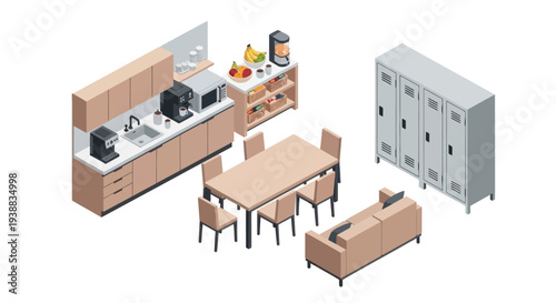 3D Rendering of Office Furniture and Equipment.