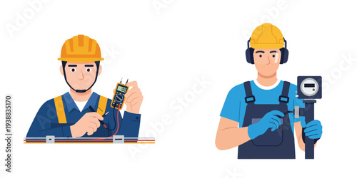 Electricians working with tools and equipment