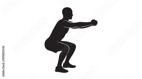 Silhouette of a person performing a deep squat exercise, demonstrating proper form for lower body strength training.