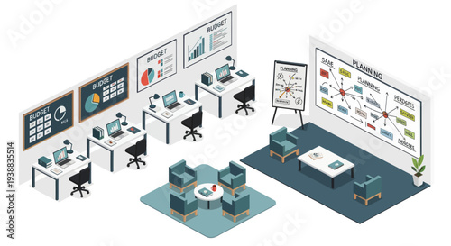 Modern Office Space with Computer Workstations.