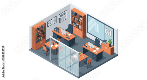 Modern Office Space with Desks and Chairs.
