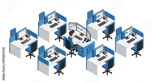 Office Cubicles with Computers and Workstations.