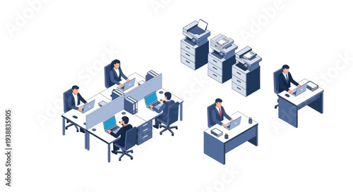 Office Workers at Desks with Computers.