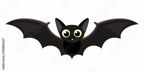 Cartoon bat with large eyes and spread wings against a white background