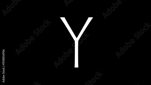 White uppercase letter Y on a solid black background, minimalist graphic design element, modern alphabet character