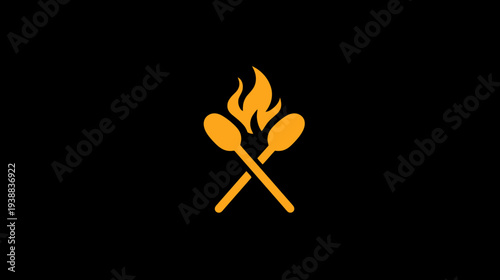 Stylized graphic icon of two crossed matches with a bright flame against a minimalist black background