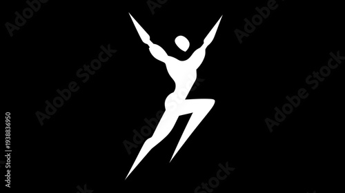 Powerful graphic vector silhouette of a dynamic person with arms raised, symbolizing strength, success, freedom, and triumph.