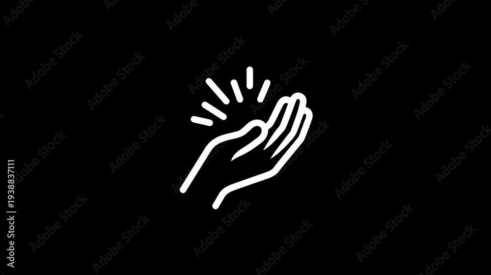 Obraz premium Open Hand with Glowing Light Rays Icon on Black Background. Concept of Magic, Care, Innovation, Giving, or Receiving.