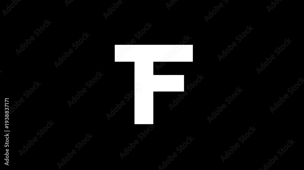 Obraz premium Abstract white capital letter F symbol on a black background. Minimalist graphic design element, modern alphabet typography.