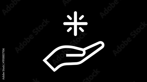 Minimalist hand holding snowflake icon for cold, winter, frost, freshness, protection, or special offer concepts