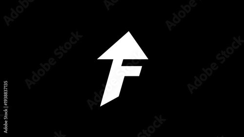 Abstract geometric design with an upward arrow and stylized letter F on black background, representing growth, progress, and future success.