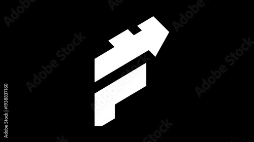Modern abstract white geometric arrow pointing upward on a black background, symbolizing progress, growth, and technological advancement.