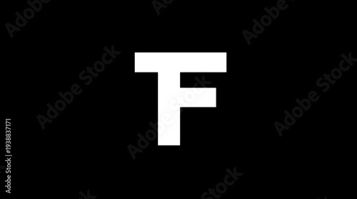 Abstract white capital letter F symbol on a black background. Minimalist graphic design element, modern alphabet typography.