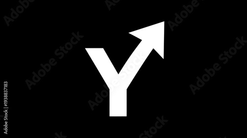 White Y-shaped arrow merging upwards on a black background, symbolizing choice, direction, growth, and decision-making.