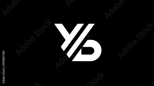 Modern abstract YD letter combination logo design on black background. Minimalist graphic identity concept. Bold monochrome symbol.