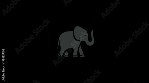 Minimalist Dark Grey Baby Elephant Silhouette Icon Graphic Design Element against a Deep Black Background