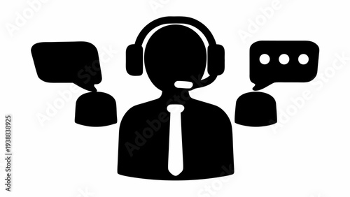 Customer service representative in headset with speech bubbles