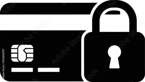 Secure credit card payment icon with padlock symbol
