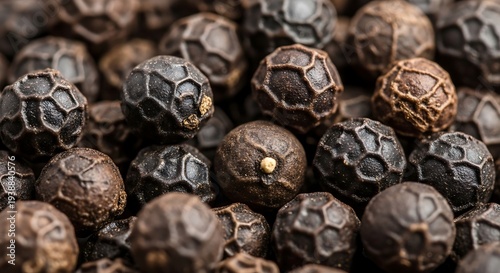 Close up of black peppercorns offering texture and detail for culinary use