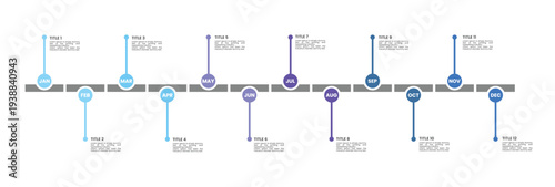 Circle timeline infographic presentation template 12 options. 12 month or 1 year infographic template
