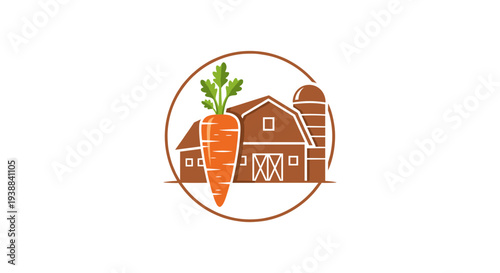 Farmhouse and Carrot Iconic Logo Design.