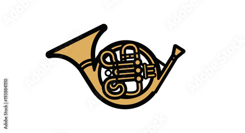 French horn illustration with valves and bell.