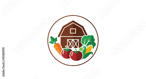 Farmhouse Icon with Fresh Produce and Vegetables.