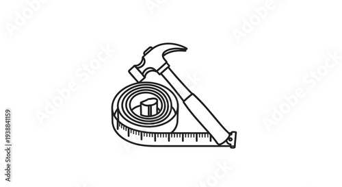 Hammer and Tape Measure Illustration.