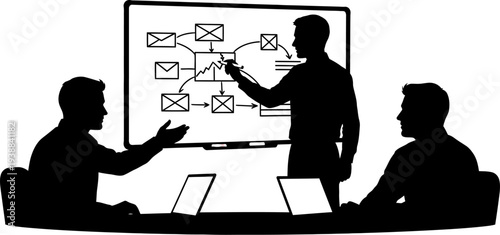 Strategic planning session with business flowchart