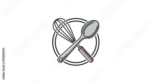 Whisk and Spoon on Plate Illustration.