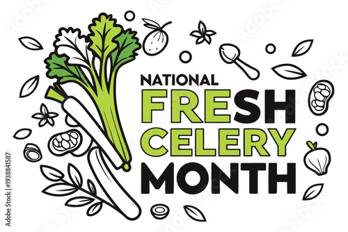 National Fresh Celery Month Celebration Vector, Organic Vegetable and Farm Design