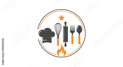 Chef Hat and Kitchen Utensils Icon.