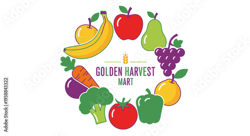 Colorful Fruits and Vegetables Arrangement Logo.