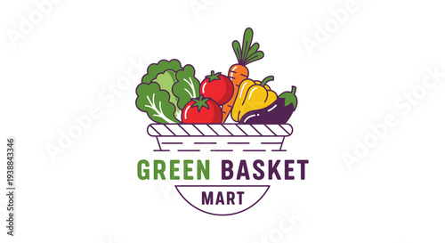 Colorful Vegetables in Basket Logo Design.