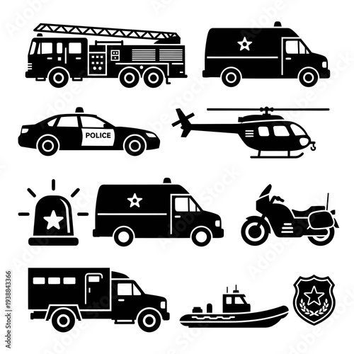 Emergency Services and Public Safety Vehicle Silhouette Collection
