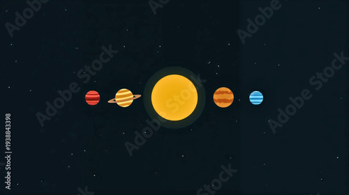 Illustration of the Solar System featuring the Sun and Planets in a Celestial View